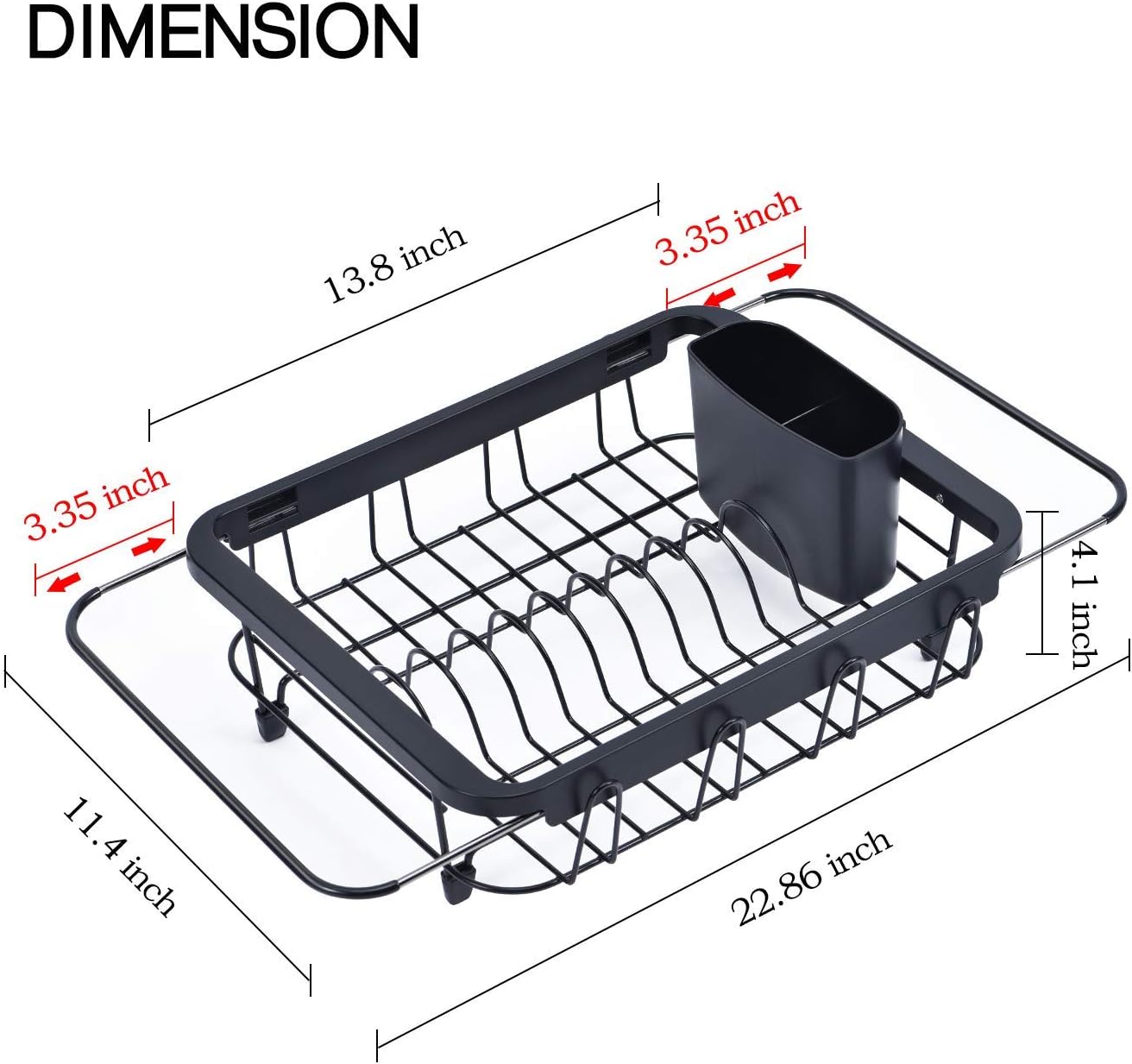 TOOLF Expandable Sink Caddy with Dish Towel Bar, Adjustable Over-The-Sink Organizer for Kitchen, Rustproof Sponge Holder and Drying Rack