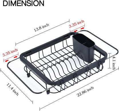TOOLF Expandable Sink Caddy with Dish Towel Bar, Adjustable Over-The-Sink Organizer for Kitchen, Rustproof Sponge Holder and Drying Rack