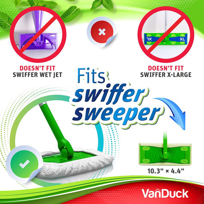 VanDuck Reusable 100% Cotton Mop Pads Compatible with Swiffer Sweeper (4-Pack), Terry Cloth Mop Covers Washable for Wet Mopping and Floor Cleaning (Handle is Not Included)