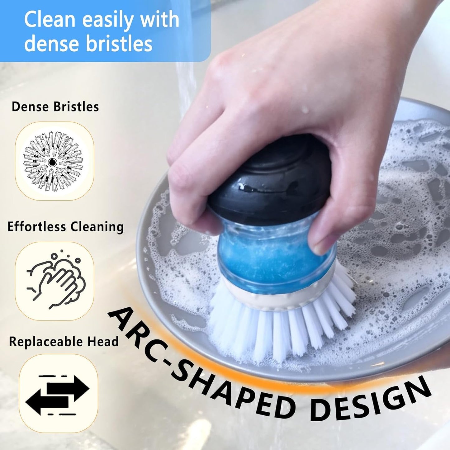 4 Pack Dish Brush Refill Heads for OXO Soap Dispensing Palm Brush, Kitchen Dish Scrubber Cleaning Replacement Head, Gray