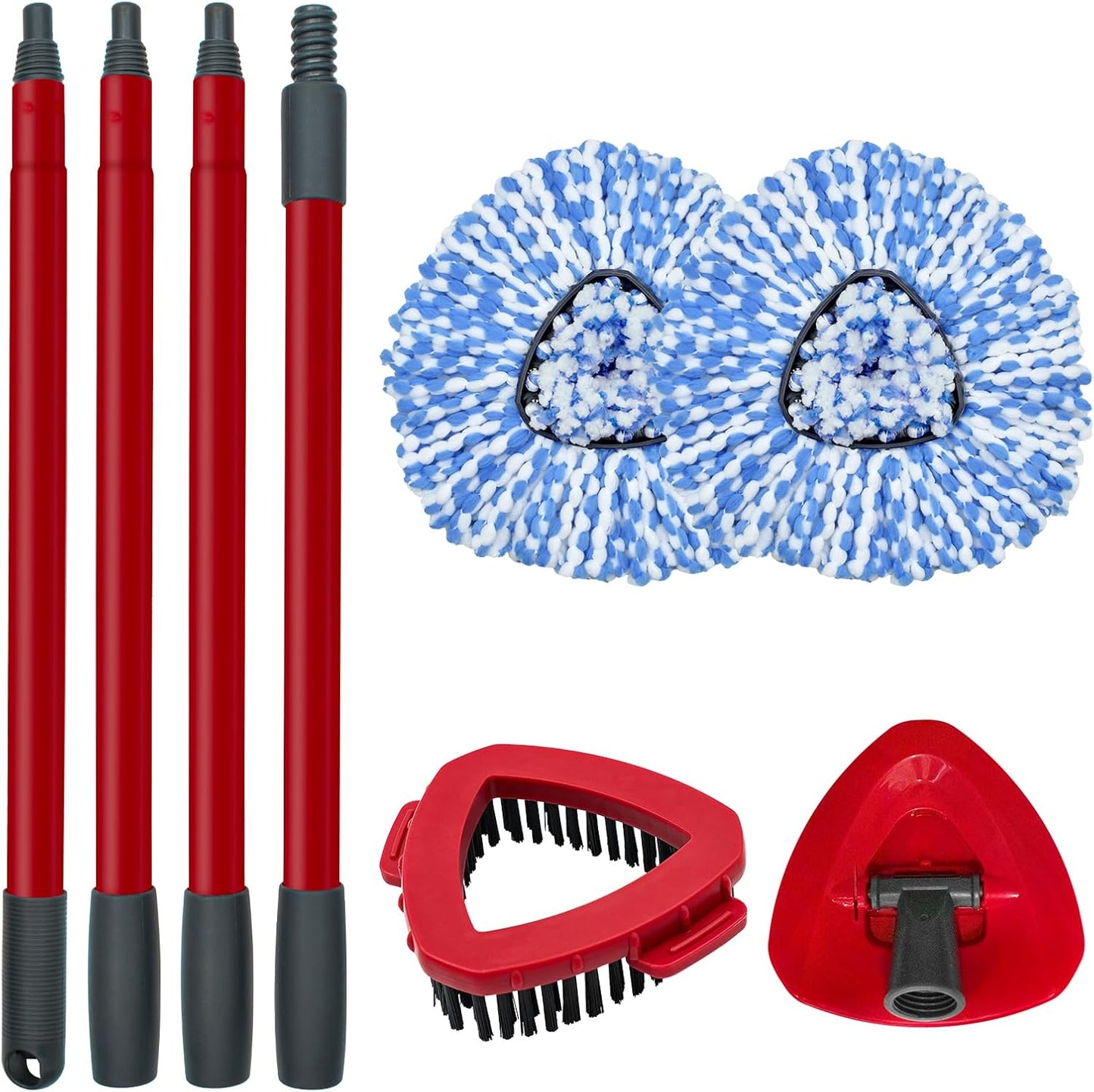 Spin Mop Replace Head, Base, Mop Handle Replacement for OCedar EasyWring 1 Tank System, Include 2 Microfiber Mop Head Replacement, 1 Sturdy Iron 30-58" Mop Handle, 1 Scrubber Head, 1 Spin Base