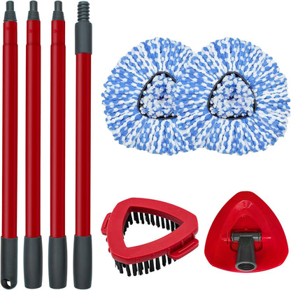 Spin Mop Replace Head, Base, Mop Handle Replacement for OCedar EasyWring 1 Tank System, Include 2 Microfiber Mop Head Replacement, 1 Sturdy Iron 30-58" Mop Handle, 1 Scrubber Head, 1 Spin Base