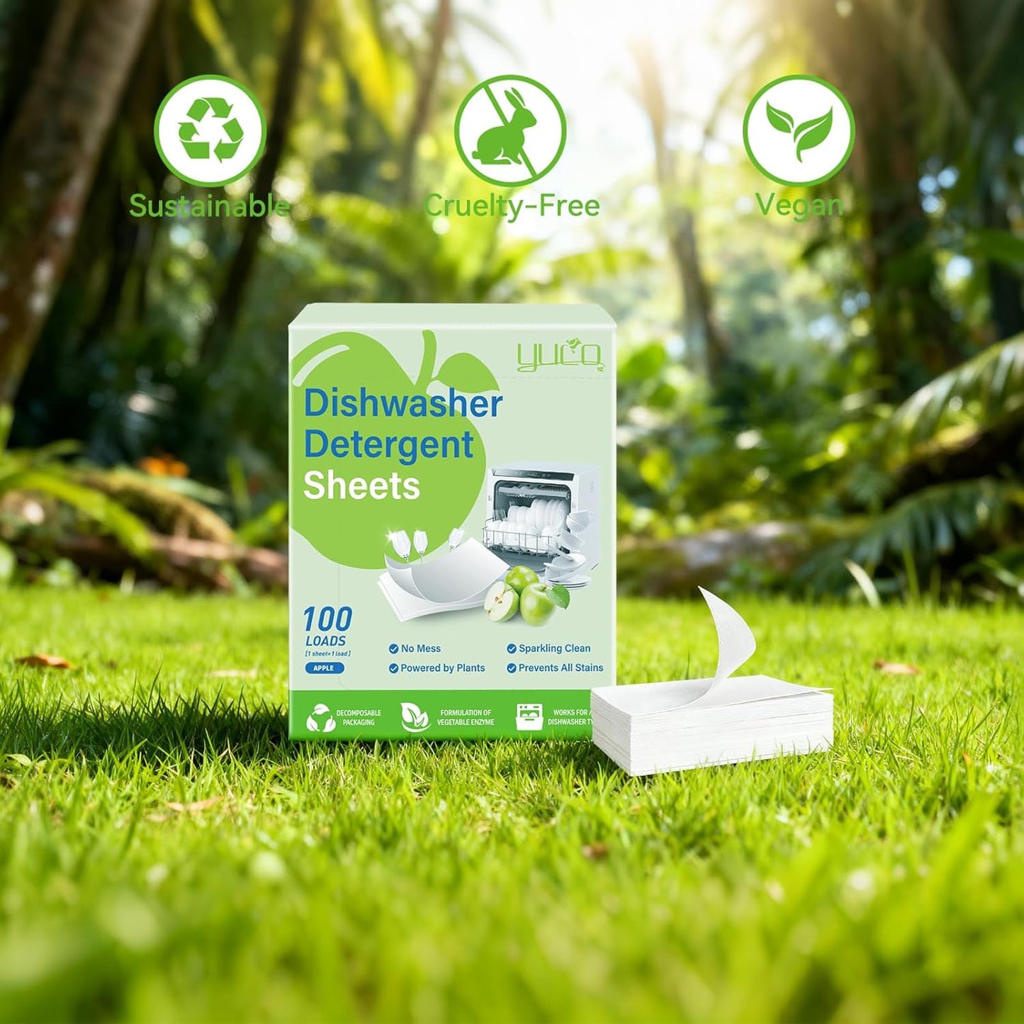 Dishwasher Detergent Sheets 100 Loads,Eco Friendly Dishwasher Detergent Plastic-Free Washer Sheets Alternative (Lemon)