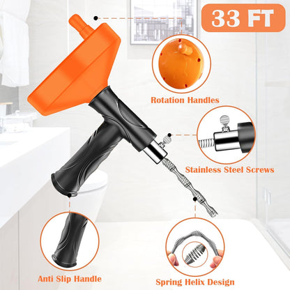 33 Ft Drain Snake Auger, Heavy Duty Plumbing Snake for Sink, Tub, and Shower, Clog Remover Drain Cleaner Tool with Gloves