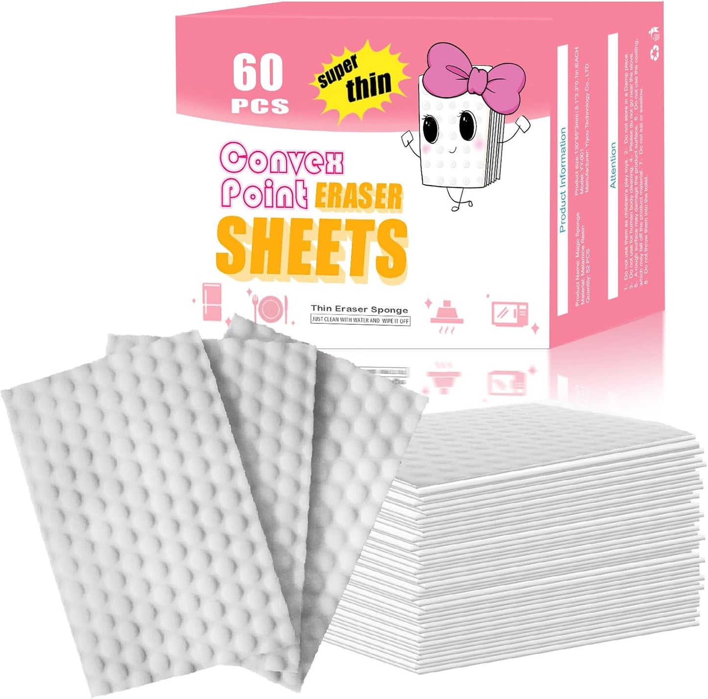 50PCS Magic Cleaning Sponge Eraser Sheets, Reusable Thin Nano Cleaner Pads Eraser Wipes for Kitchen Shoe Furniture Bathroom Shower Sink Hard-to-Reach Places