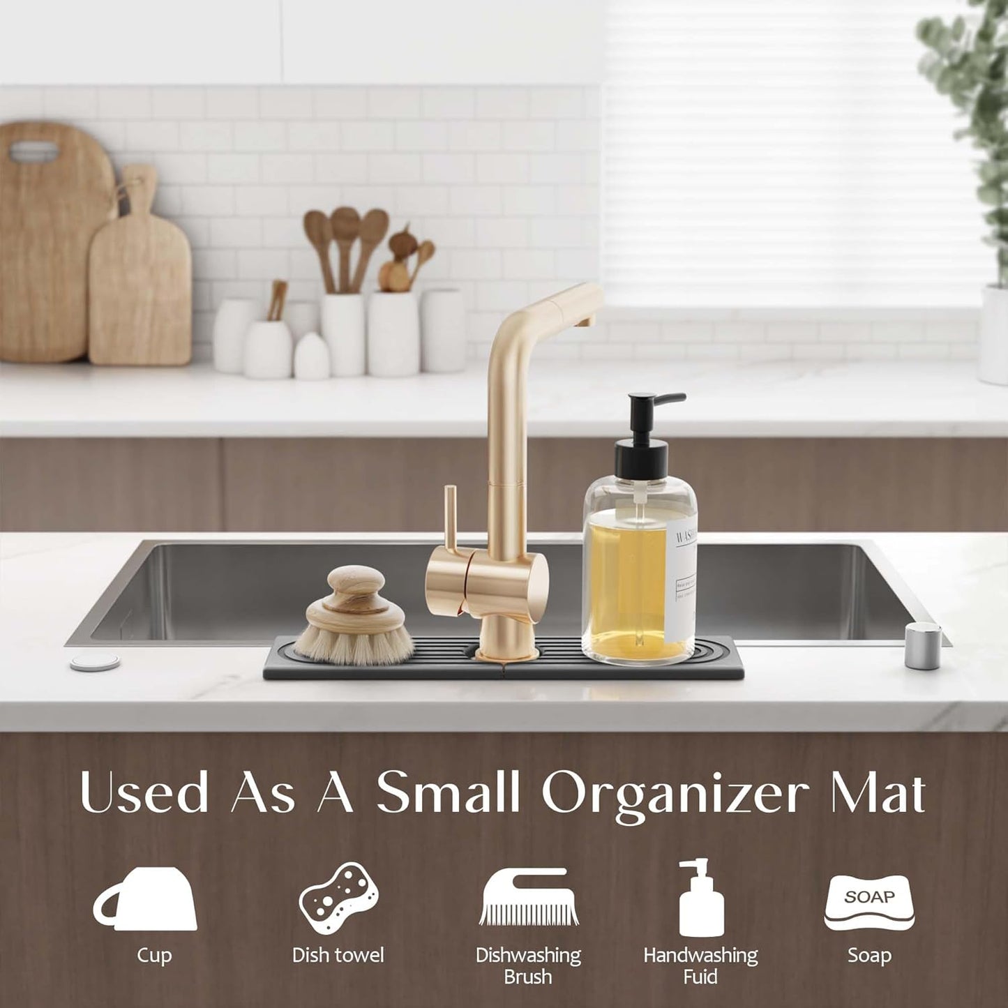 Eormoe Faucet Mat for Kitchen Sink – Diatomite Stone Drying Mat & Sink Protectors, Prevent Moisture – Sink Splash Guard Water-Absorbing Stone Tray for Bathroom Counter (Light Grey, 23.6" x 3.9")