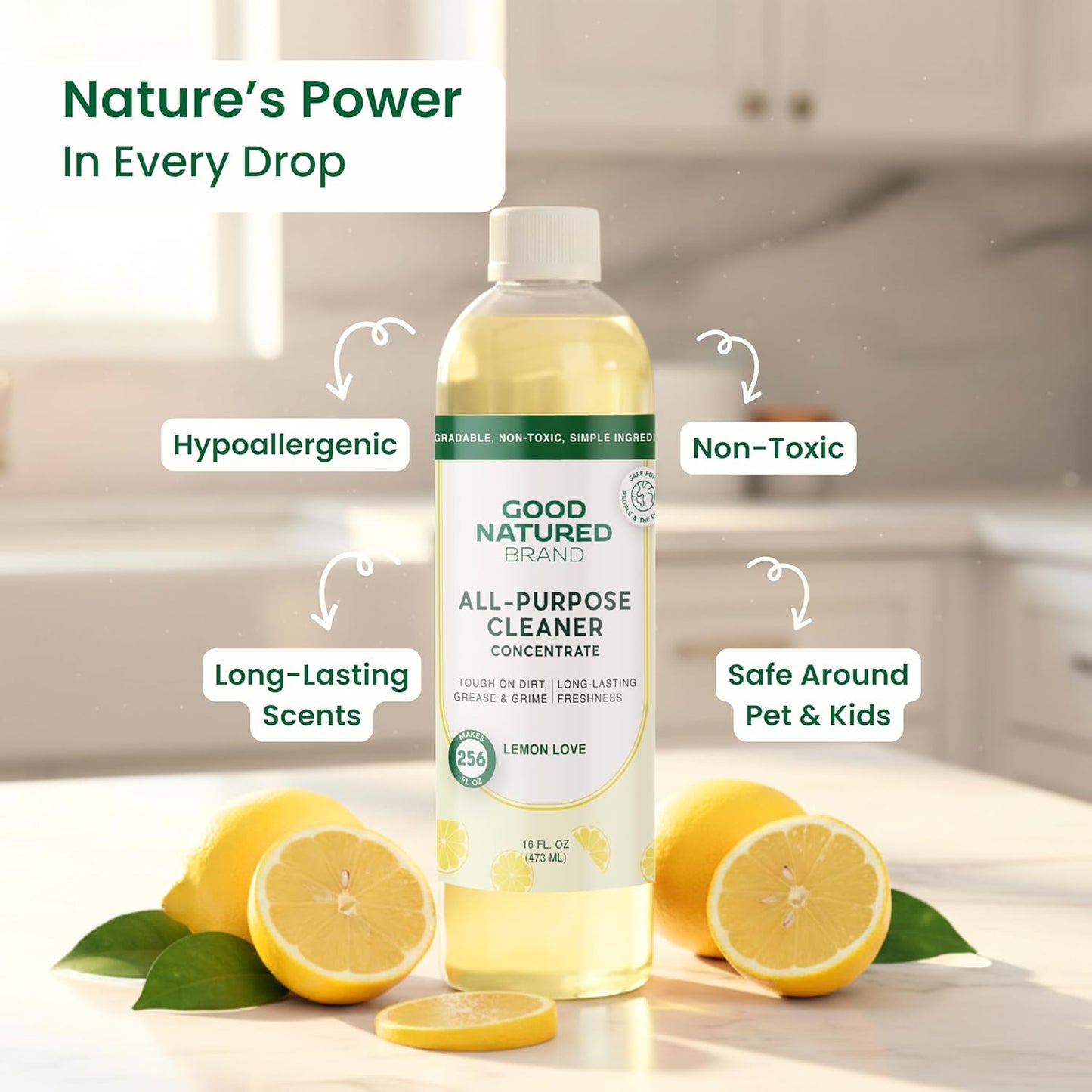 Good Natured Brand All-Purpose Cleaner Concentrate | 8oz makes 128oz | Orange Essential Oil | 16X Concentrated Natural Multi-Surface Cleaner