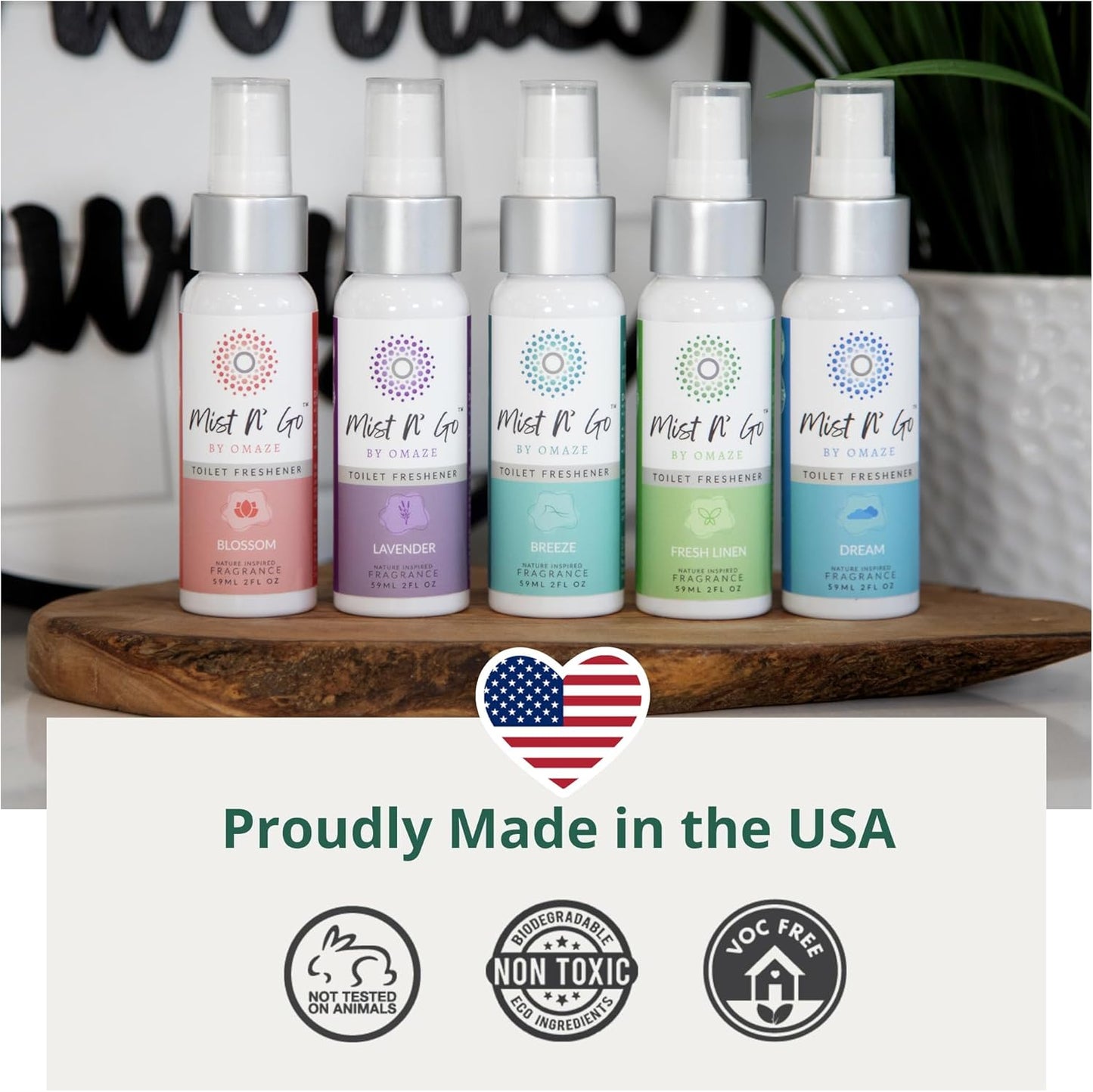 Mist N’ Go by Omaze Travel Bathroom Spray for Toilet Spray Odor Eliminator - Travel Toilet Spray for Bathroom Air Freshener Spray for Bathroom Deodorizer - Clean Mix, Travel Size (1oz x2)
