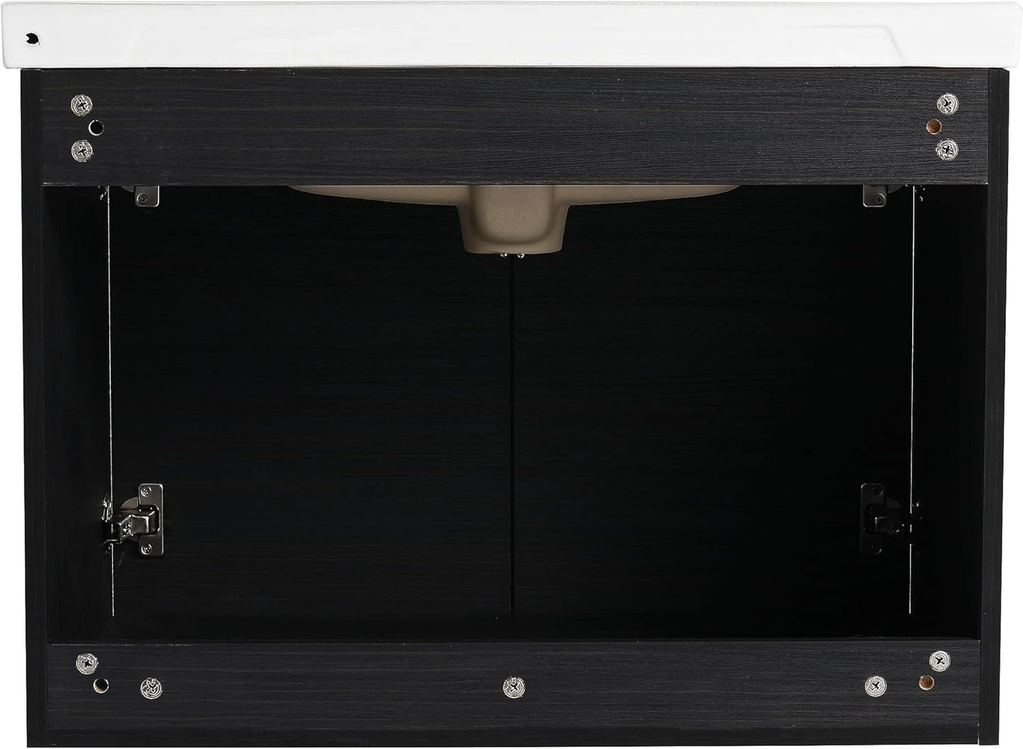 SSLine Modern 24-Inch Bathroom Vanity with Sink Wall Mounted Bathroom Vanity with Top Basin & Storage Cabinet White Wood Floating Vanity w/Ceramic Sink & Gold/Black Handles for Small Space
