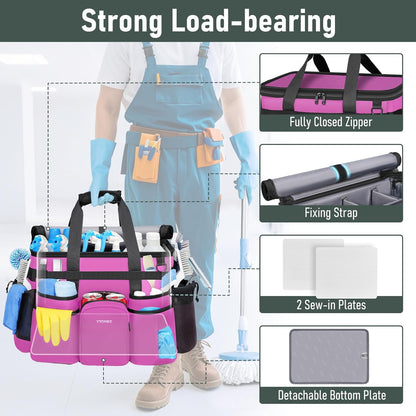 Ytonet Cleaning Caddy with Wheels, Extra Large Rolling Cleaning Caddy Bag with Detachable Trolley for Housekeepers, Water Resistant Cleaner Supplies Organizer with Wheels for Kitchen, Tool Organizer