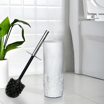 White Floral Branches Design Resin Toilet Bowl Brush and Holder Set, Elegant Bathroom Cleaning Tool with Durable Bristles, Compact and Functional