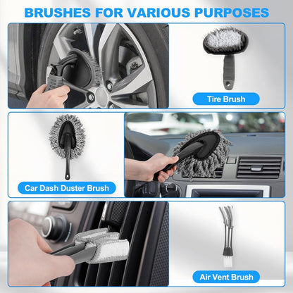 THINKWORK Windshield Cleaner Tool, Car Interior Cleaning Kit, Car Detailing Kit Interior Cleaner with10Pcs Detailing Brush Set, Gray Auto Detailing Supplies & Accessories