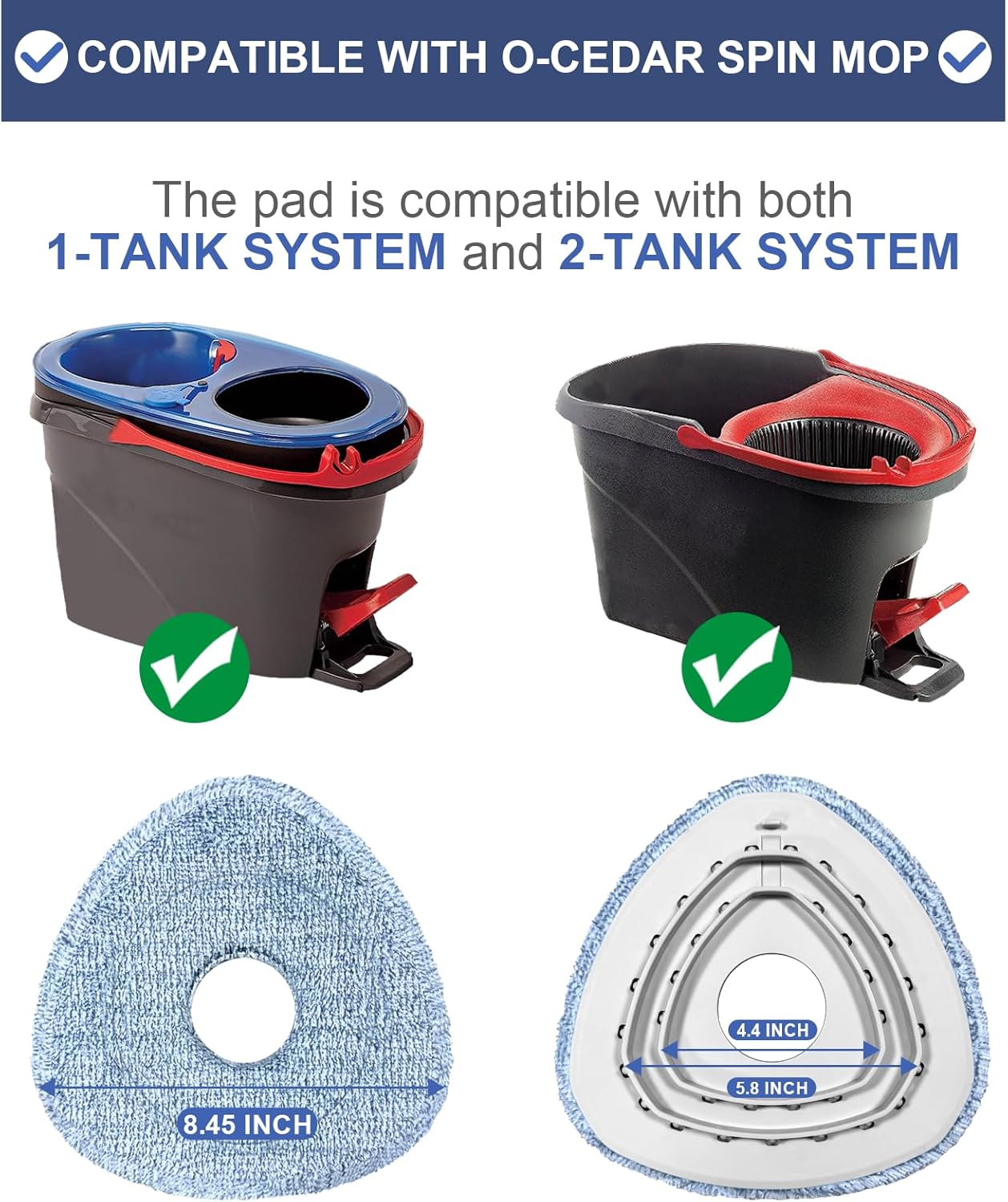 Mop Head Replacement, 3 Pack Spin Mop Refill Replace Head Compatible O Cedar Easywring 1-Tank System, Great Cleaning Power, Microfiber, Helper Housework, Machine Washable Easy-to-Replace, White