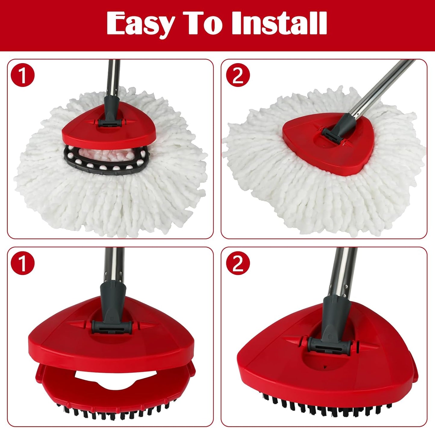 Spin Mop Replacement Set for O-Ceda RinseClean 2-Tank System, 16 Microfiber Spin Mops Refills,1 Scrubber Head,1 Triangle Spin Base,and(31-63in) Adjustable Handle Set Combo