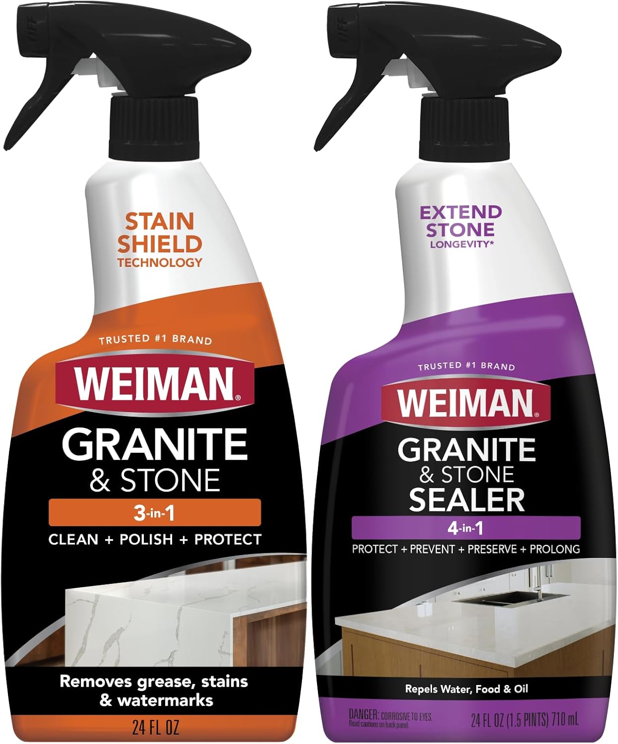 Weiman Disinfectant Granite Daily Clean & Shine (2 Pack with Polishing Cloth) Safely Clean Disinfect and Shine Granite Marble Soapstone Quartz Quartzite Slate Limestone Corian Laminate Tile Countertop