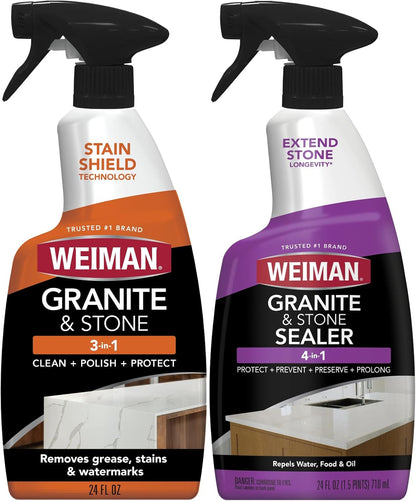 Weiman Disinfectant Granite Daily Clean & Shine (2 Pack with Polishing Cloth) Safely Clean Disinfect and Shine Granite Marble Soapstone Quartz Quartzite Slate Limestone Corian Laminate Tile Countertop