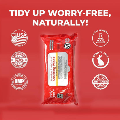 HandyClean Rinse-Free Food Contact Sanitizing Wipes Pouch, Multi Surface Cleaning Supplies for Kitchen and Professional Setting - 1 pack, 71 count