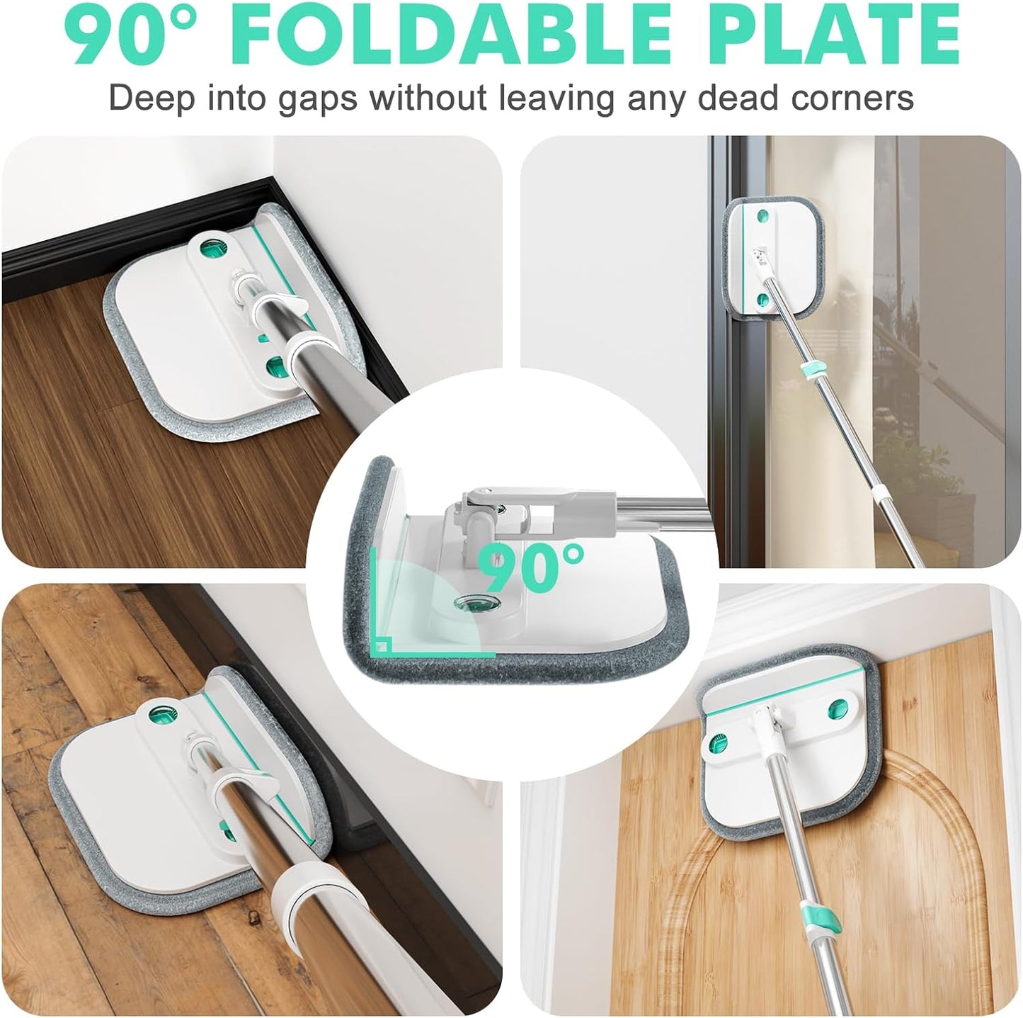 Upgraded Spin Mop and Bucket System Set, Self Separate Clean and Dirty Water, Foldable Square Standing Mop Head with Microfiber Mop Pads, Detachable Bucket (White+Blue, Mop Set with 6PC Pads)