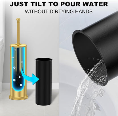 Stain Nickel Toilet Brush and Holder，Extra Long Handled Toilet Brush for Bathroom，Stainless Steel Heavy Duty Toilet Bowl Brush,Removable Inner Bowl,Deep Cleaning Dense Bristles Brush -Space Saving