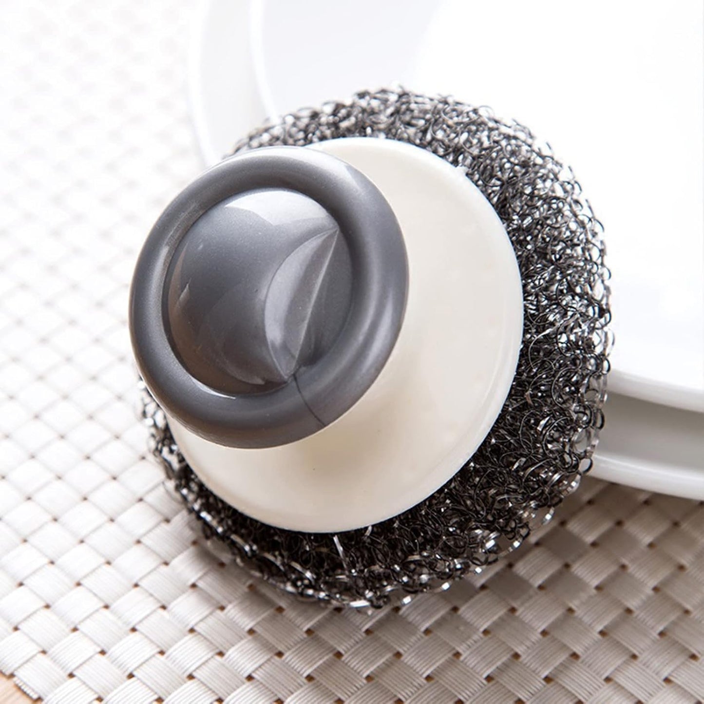 Onewly 4Pcs Steel Wool Scrubber Set, Stainless Steel Scrubber with Stainless Steel Handle, for Cleaning Dishes, Cast Iron, Stock Pots, Pans, Griddles, Grills