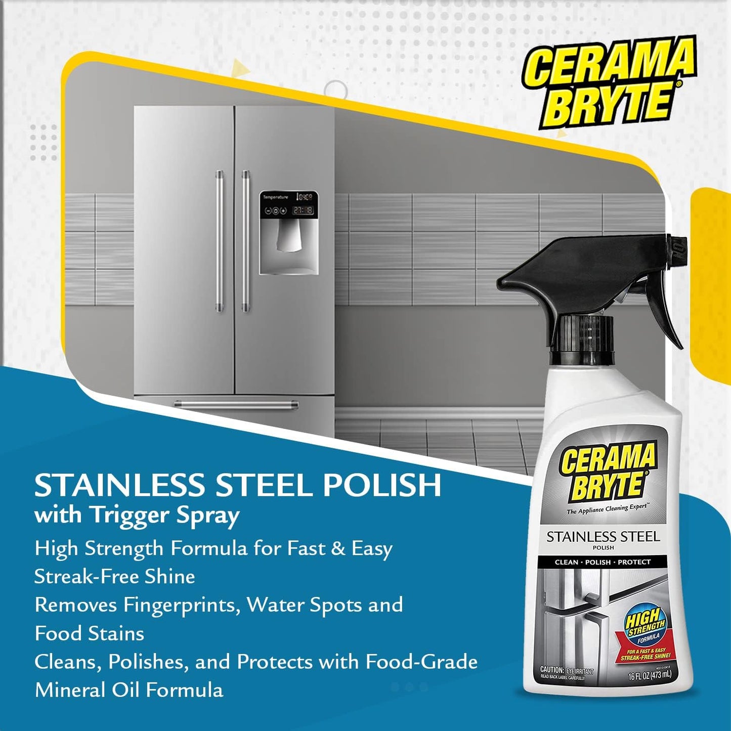 Cerama Bryte Stainless Steel Appliance Cleaner & Removes Tough Stains Cooktop and Stove Top Cleaner for Glass - Ceramic Surfaces, 16 & 18 Ounces, 3-18 Ounces + 1-16 Ounce