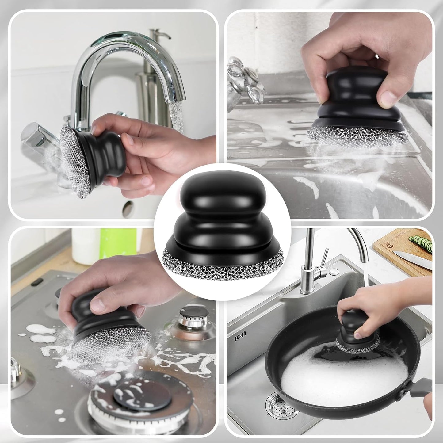 Onewly Cast Iron Scrubber and Scraper, Chain Mail Scrubber Cast Iron for Cleaning Dishes, Stock Pots, Pans, Griddles, Grills, Dish Scouring Pads