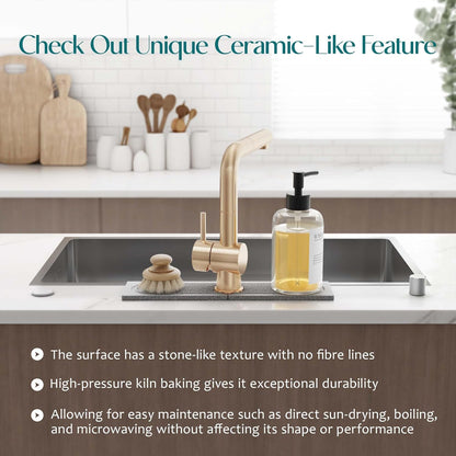 Eormoe Faucet Mat for Kitchen Sink – Diatomite Stone Drying Mat & Sink Protectors, Prevent Moisture – Sink Splash Guard Water-Absorbing Stone Tray for Bathroom Counter (Light Grey, 23.6" x 3.9")