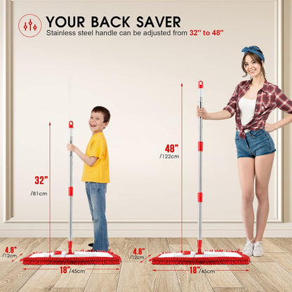 MASTERTOP Microfibre Flat Mop, Extended Wet Dry Large Floor Mop with 5 Reusable Pads & Telescopic Handle, Dust Mops for Laminate Wooden Hard Floor Vinyl Tile Floors Cleaning - Send 1 Cleaning Scraper