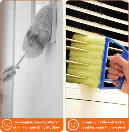 4Pcs Window Venetian Blind Cleaner Duster Tool,Feather Blind Duster for Cleaning,Washable 7 Finger Dusters Brush Dusting Cleaner Tool for Window Shutters Air Conditioner Vinyl Wood Blinds + 4 Cover