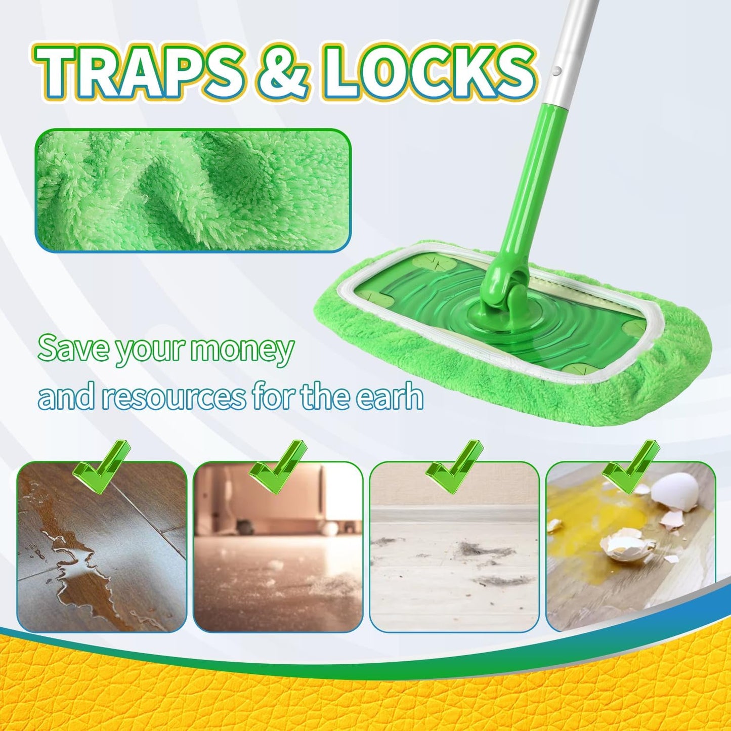 AmaVins 5 Pack Reusable Microfiber Mop Pads Compatible with Swiffer Sweeper Mop, Wet and Dry Flat mop Cover, Washable Mop Pads for Surface/Hardwood Floor Cleaning (Mop is Not Included)