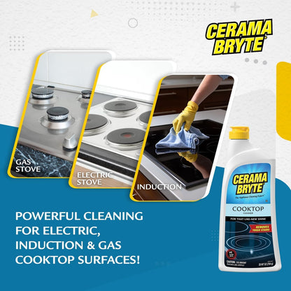 Cerama Bryte Ceramic Cooktop Cleaner (28 oz), Scraper and 5 Cleaning Pads Combo Kit