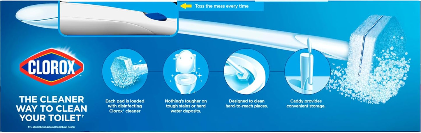 Clorox ToiletWand Disposable Toilet Cleaning System, Spring Cleaning Essential, ToiletWand, Storage Caddy, and 16 Disinfecting ToiletWand Scrubbing Pad Refills
