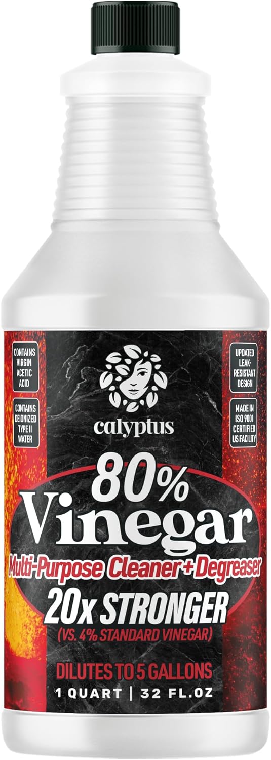 Calyptus 80% Pure Concentrated Vinegar | Ultra-Performance (20X) Power | Technical Grade | Dilutes Easily to 5% Acidity (1 Cup per Gallon) | Home and Outdoor Cleaning Concentrate | 2 Quart