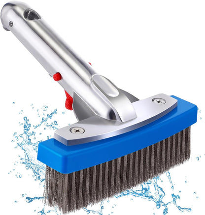 Gejoy 1 Pcs 5" Stainless Steel Brush Pool Brush Head for Inground Pools, Algae Metal Wire Bristles and Aluminum Back Scrubber Heavy Duty Curved Ends for Tiles, Rust Stains Concrete Walls