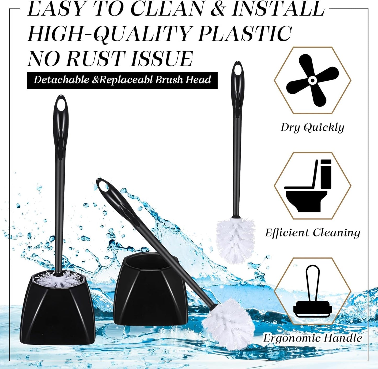 FoldTier 15 Sets Toilet Holder and Brush Set 16.14 Inch Toilet Bowl Cleaner Brush with Caddy Bathroom Scrub Plastic Scrubber with Long Handle for Bathroom Cleaning, Easy to Assemble (White)