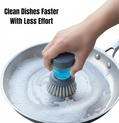 Soap Dispensing Dish Brush with Replaceable Heads – Leak-Proof Kitchen Scrub Brush for Dishes, Sinks & Pots – Ergonomic Non-Slip Handle
