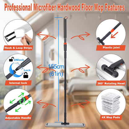 Microfiber Mop 18 in Large Flat Mops for Floor Cleaning with 4 Premium Pads Hardwood for Cleaning Wet Mop