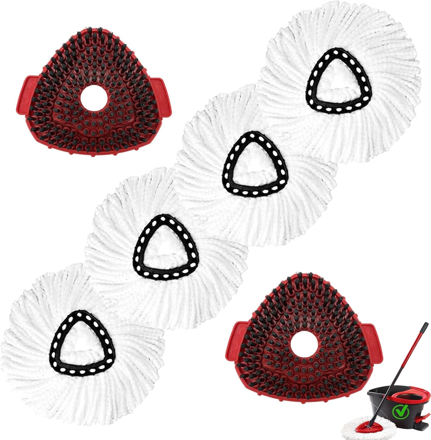 6Pcs Mop Heads Replacement,Spin Mop Replacement Head Compatible with Cedar Easywring 1-Tank System,Including 4 Spin mop Replacement Heads,1 Brush Head and 1 Base(Machine Washable & Easy to Replace)