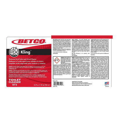 Betco® Kling Toilet Bowl Cleaner, Mint Scent, 32 Oz Bottle, Case Of 12