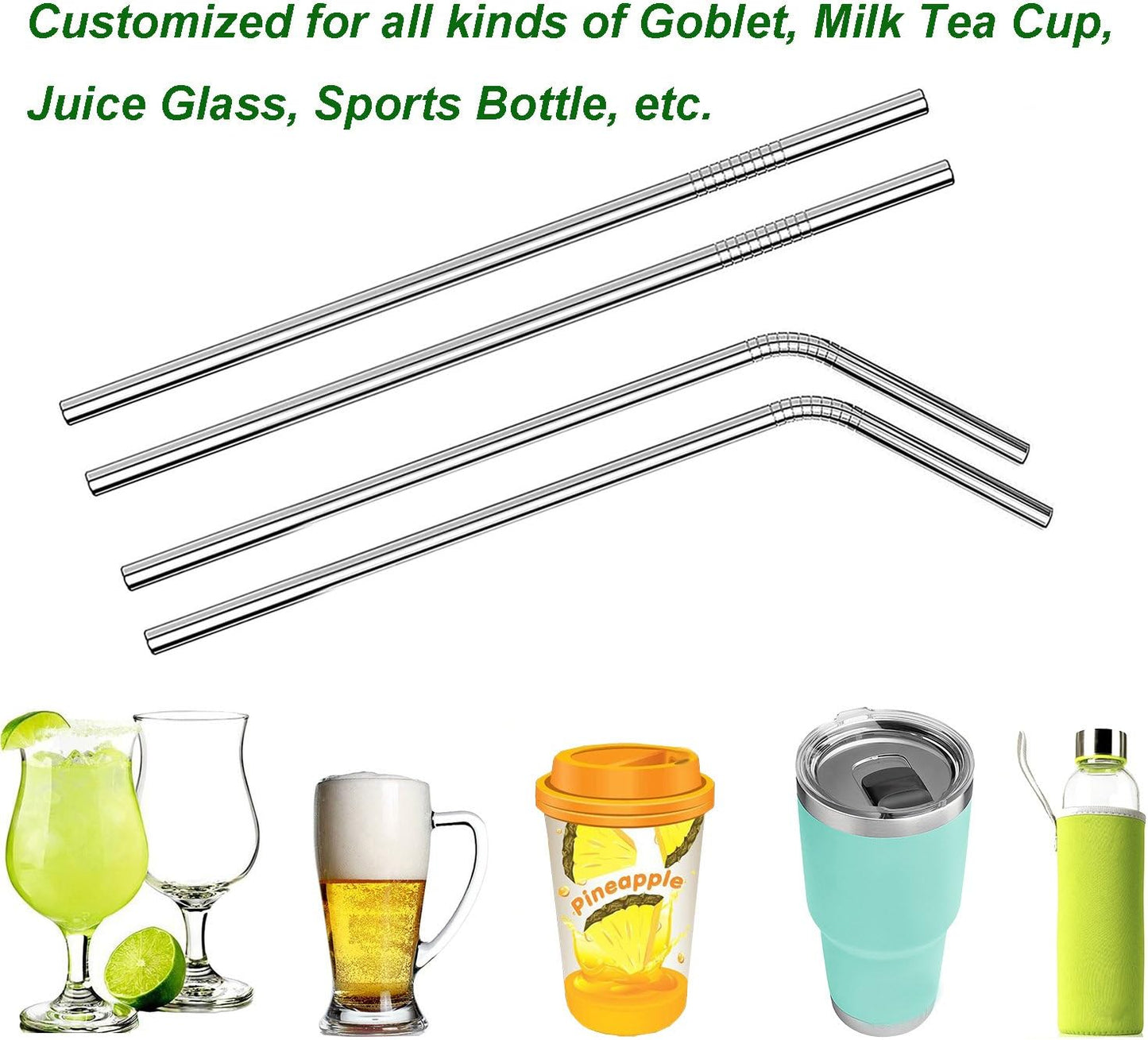VEHHE Metal Straw Stainless Steel Straws Drinking Reusable Straws 4 Set -10.5" Ultra Long Rainbow Color-Cleaning Brush for 20/30 Oz for Yeti RTIC SIC Ozark Trail Tumblers (2 Straight|2 Bent|1 Brush)