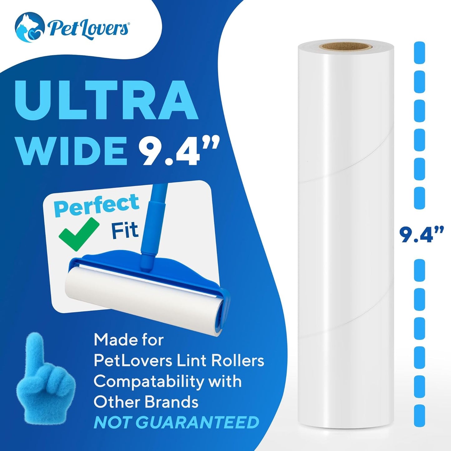 PetLovers Extra Sticky Lint Roller Mega Value Set 450 Sheets for Pet Hair Removal and Clothes, Dog and Cat Lint Remover 5 Pack