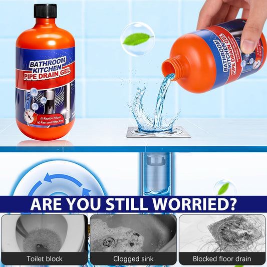 Drain Clog Remover, Professional Strength Liquid Drain Opener and Cleaner, Fast Acting Dissolver for Bathroom, Kitchen and Toilet, 500mL