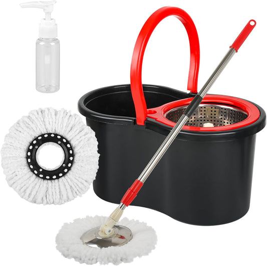 Spin Mop and Bucket System, 360° Rotating Head, Adjustable Handle, 20QT Bucket with Auto-Clean, 3 Microfiber Heads