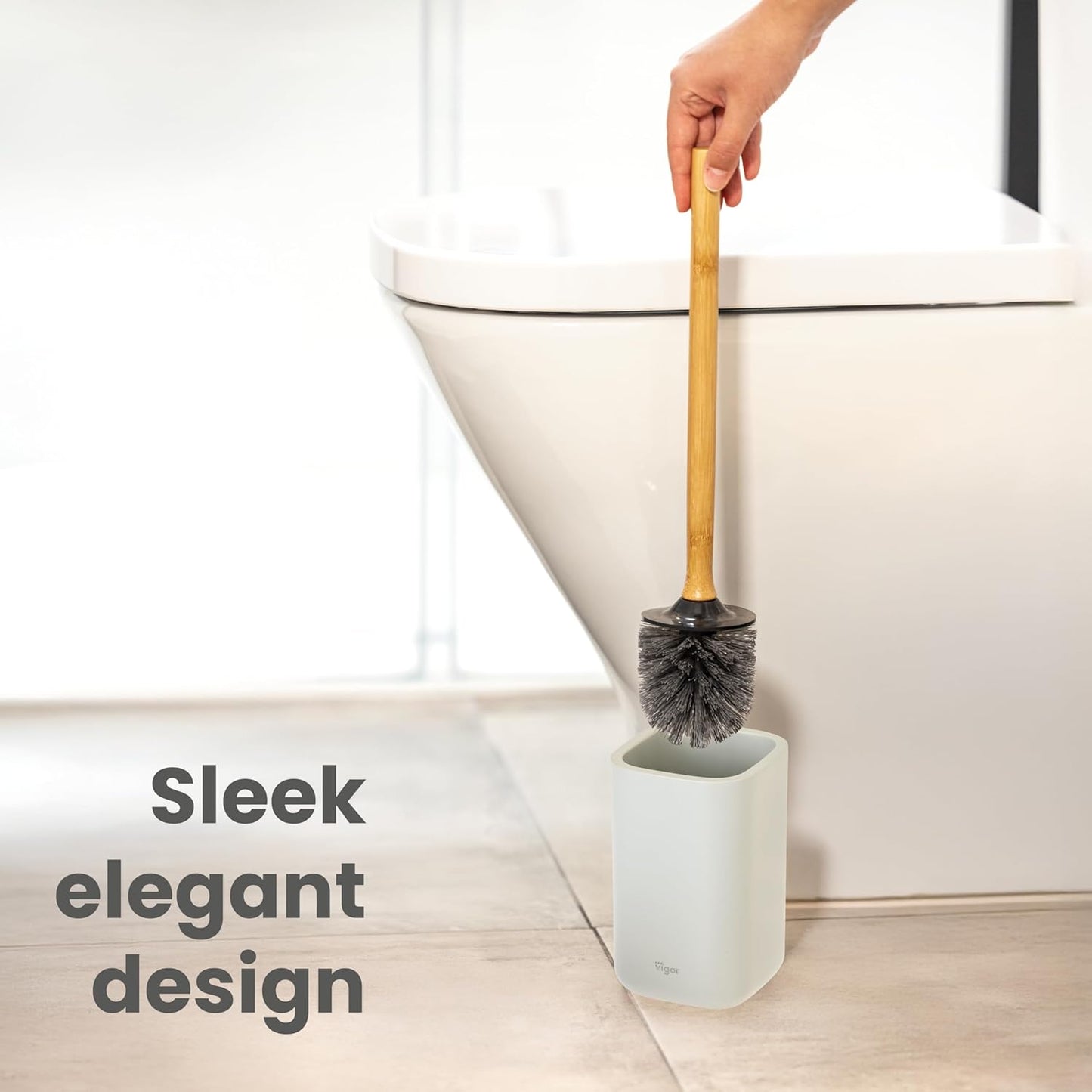 Vigar Zense Toilet Brush and Holder Set, Toilet Bowl Brush with Polyresin Stone Holder, Bathroom Sets for Bathroom Decor and Accessories, Terrazzo