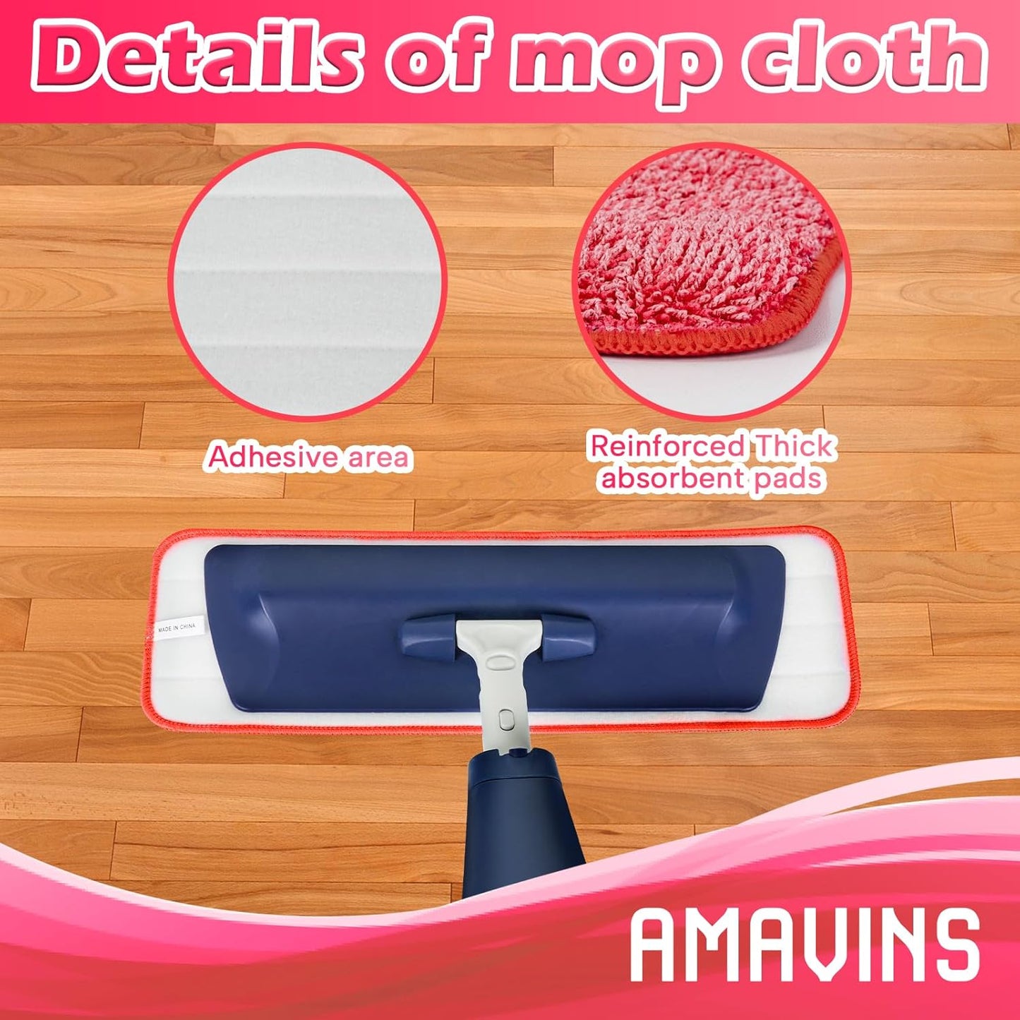 3 Pack Microfiber Reusable Mop Pads, Wet/Dry Floor Cleaning Refill Mop Pads, Spray Mop Hard Wood Floor Mop Pads Refills, Machine Washable Power Mop Pads Replacement