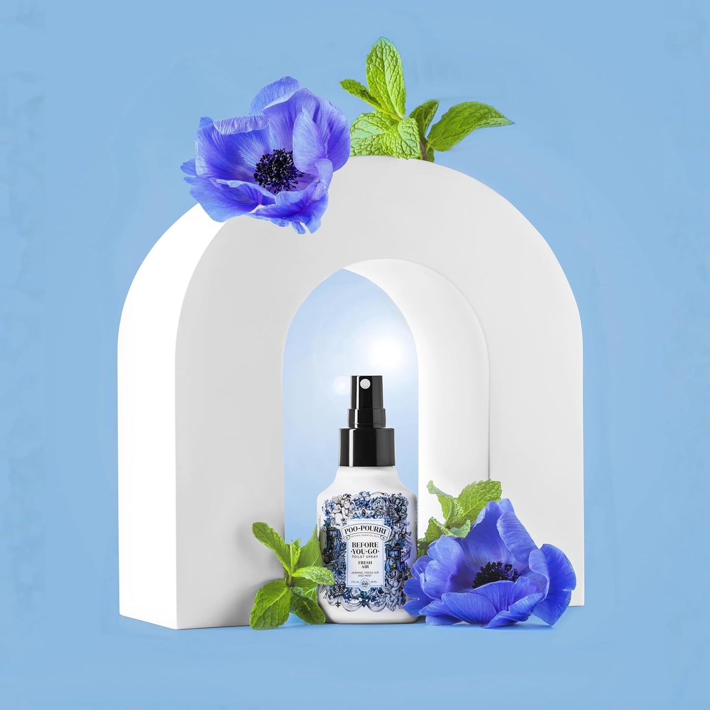 Poo-Pourri Before-You-Go Toilet Spray, Fresh Air, 4 Fl Oz, Up to 200 Uses, Bathroom Odor Deodorizer , Plant-Based with Essential Oils, for Home or Work, Jasmine, Fresh Air and Mint Scent