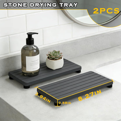 Instant Dry Sink Tray, Anti-Slip Stone Sink Caddy, Durable Kitchen Sink Organizer, Quick Dry Water Absorbing Stone Tray for Bathroom Counter, Stone Soap Tray -Dark Gray