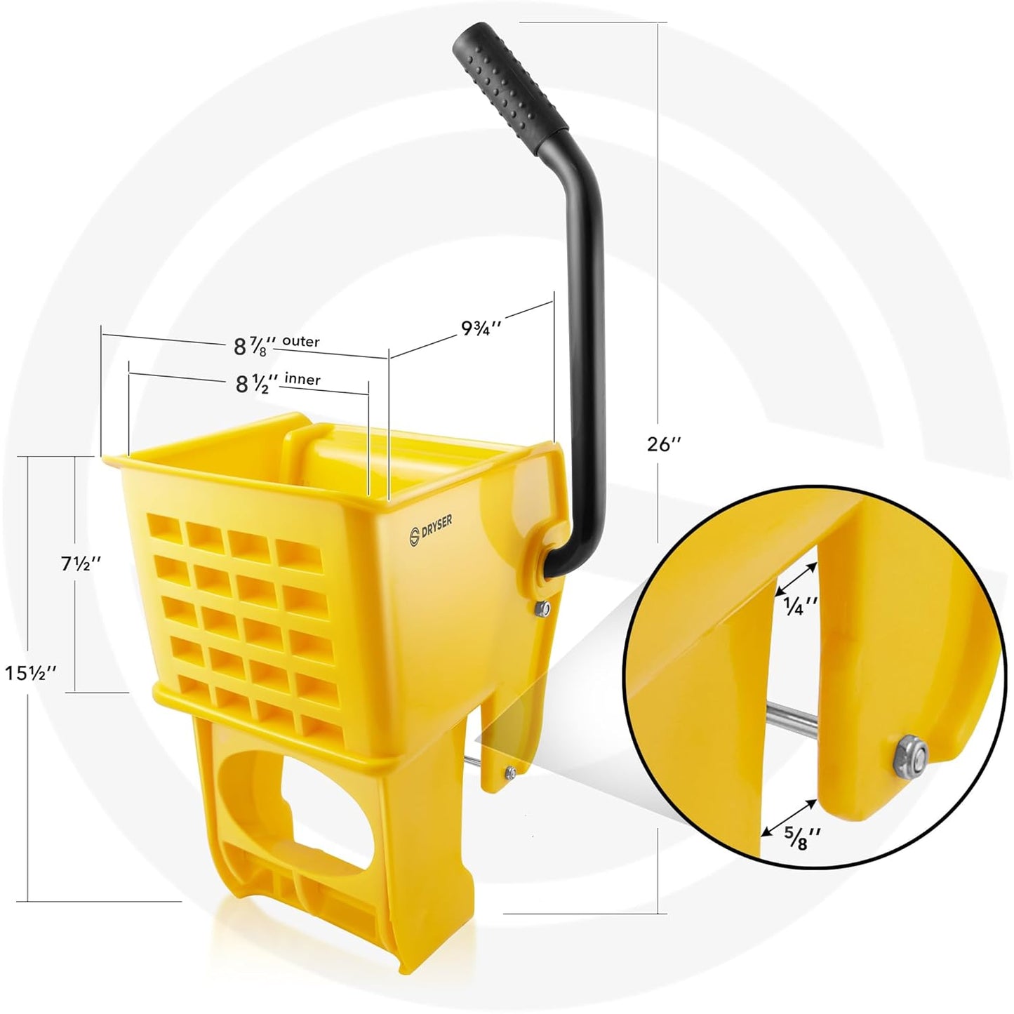 Side Press Wringer Replacement for Dryser Branded Commercial Mop Bucket, 26 and 33 qt.- Yellow