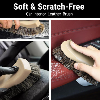 YeewayVeh 3pcs Car Detailing Brush Set, Boars Hair Detailing Brushes, Ultra Soft Detail Brush for Air Vent Leather Seat, Scratch Free Car Detailing Brushes for Interior Exterior, Orange