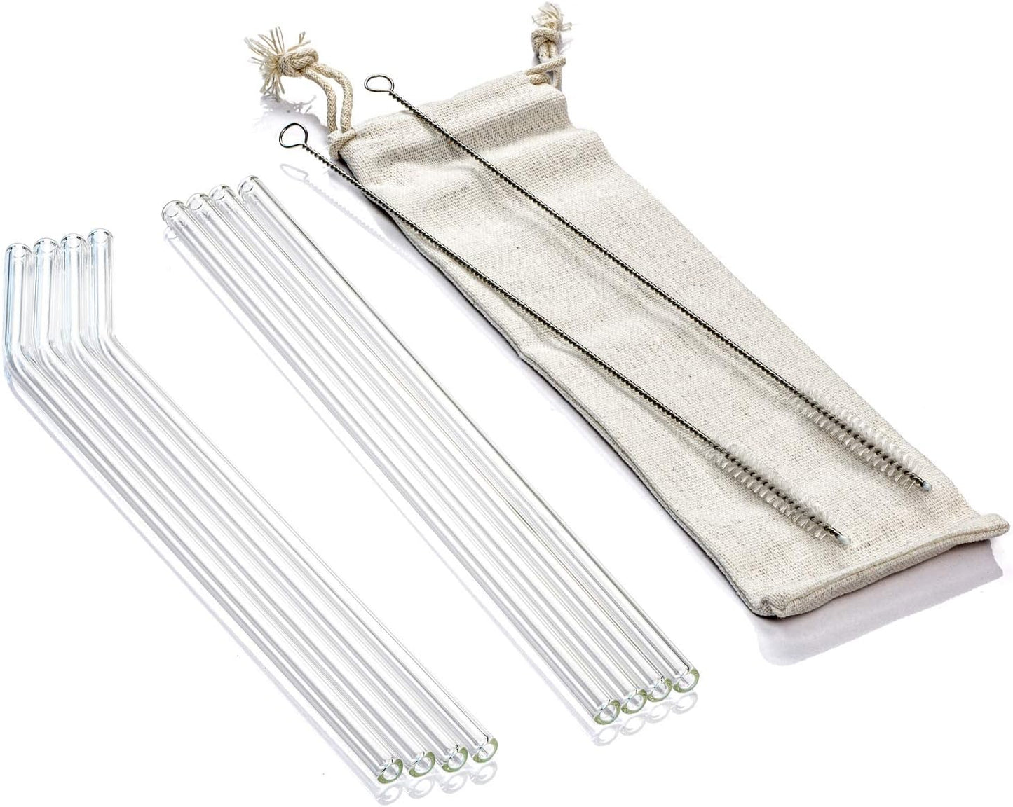 Assorted Clear Glass Straw Set with Nylon Cleaning Brushes (11 PC.) - SI-SGL10-11C
